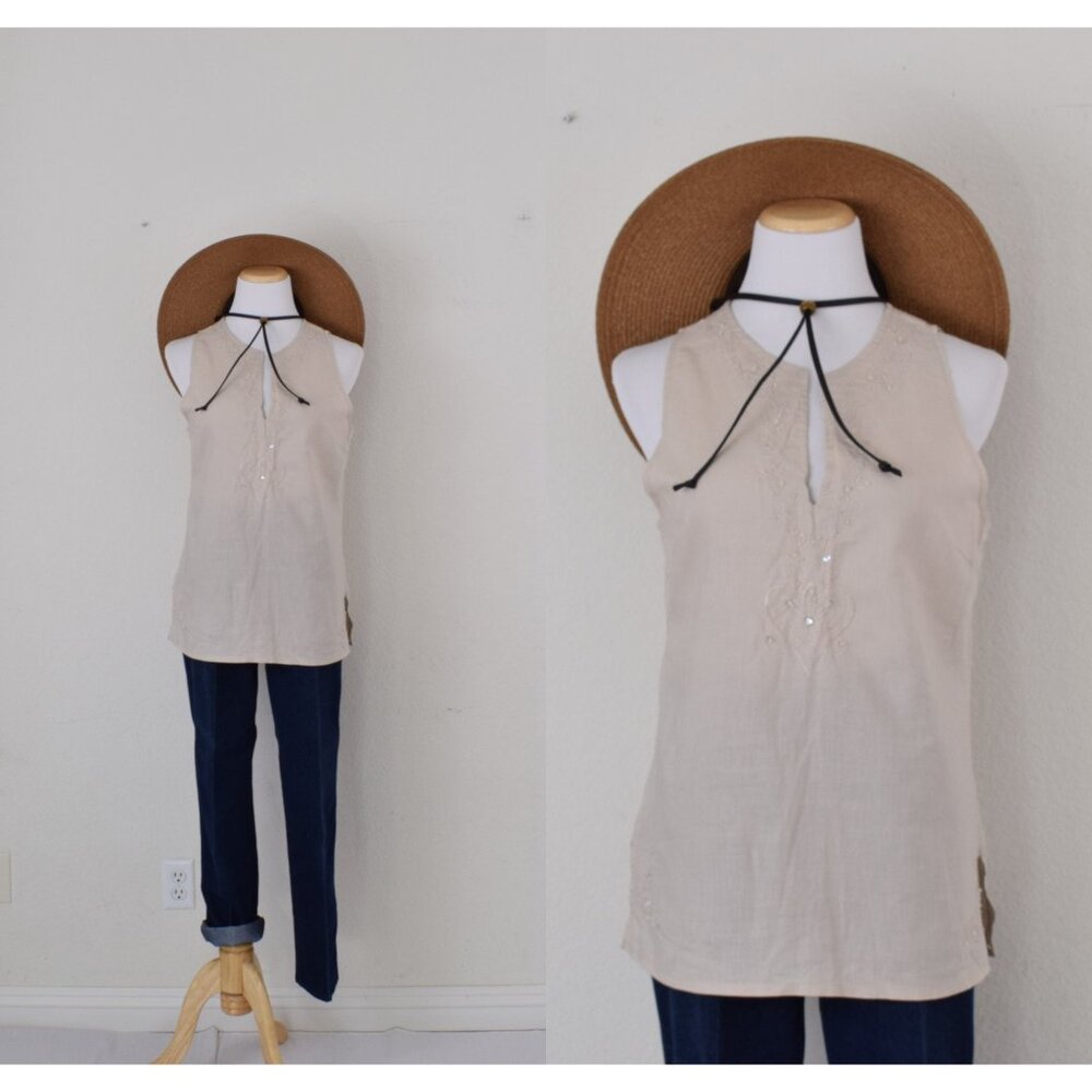 Vintage Linen/Cotton‎ Embroidered Tunic Blouse